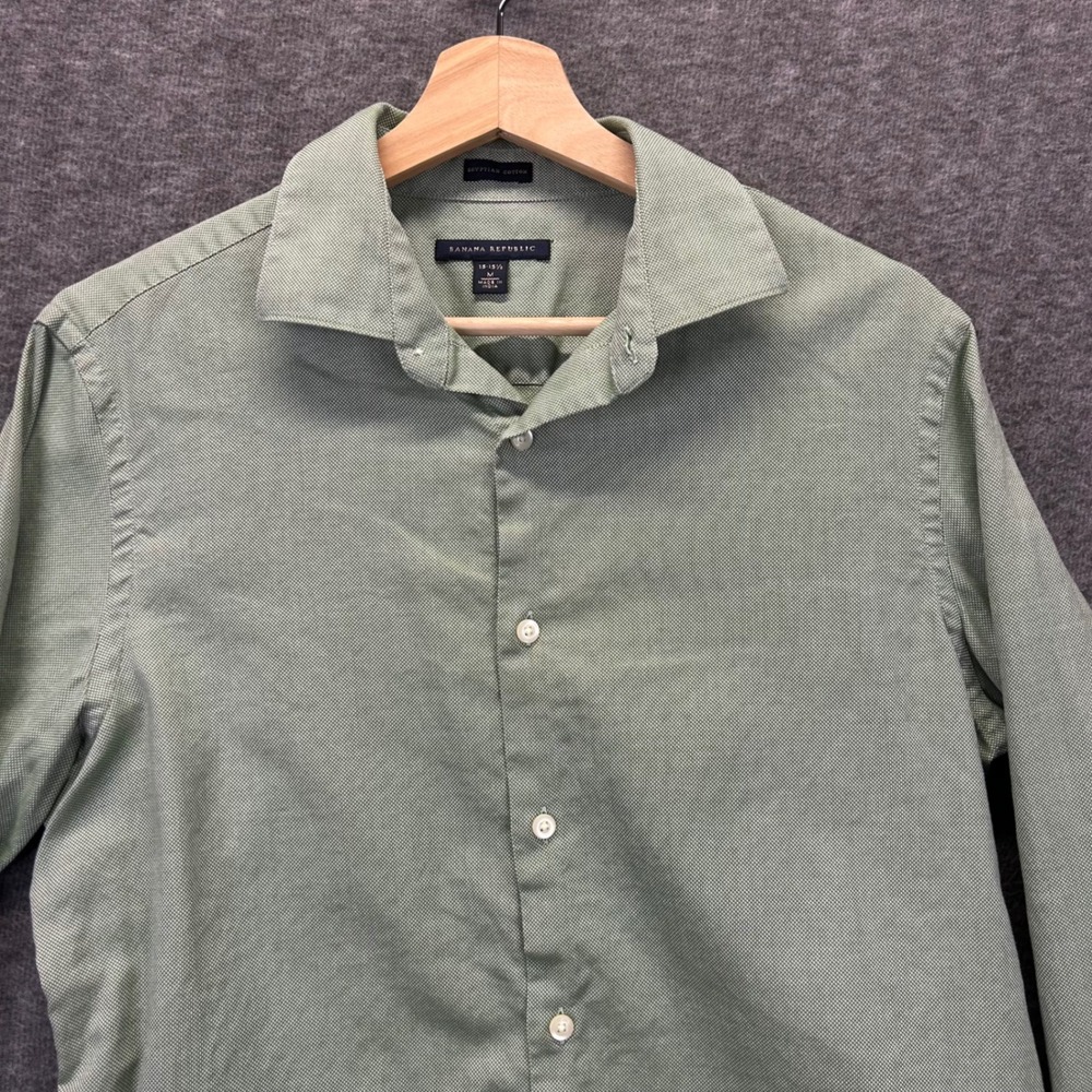Banana Republic Mens Egyptian Cotton Sage Green Button Down Shirt M 15-15.5